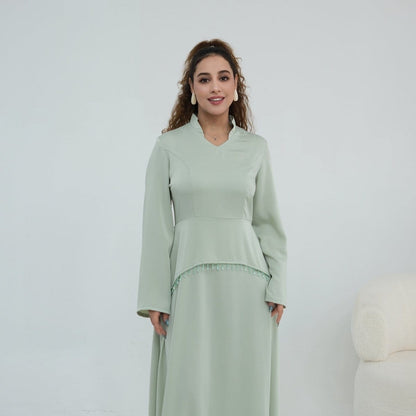 Beaded-Waist Corset-Back Flared-Sleeve Maxi Dress(MS476) - A-1 Thread Vault