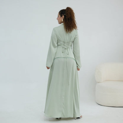 Beaded-Waist Corset-Back Flared-Sleeve Maxi Dress(MS476) - A-1 Thread Vault