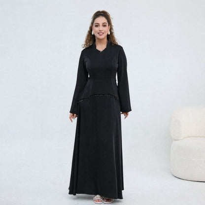 Beaded-Waist Corset-Back Flared-Sleeve Maxi Dress(MS476) - A-1 Thread Vault