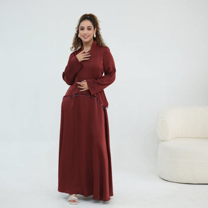 Beaded-Waist Corset-Back Flared-Sleeve Maxi Dress(MS476) - A-1 Thread Vault