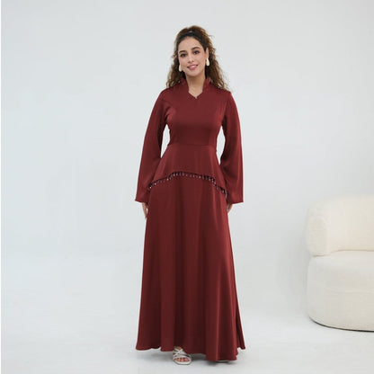 Beaded-Waist Corset-Back Flared-Sleeve Maxi Dress(MS476) - A-1 Thread Vault
