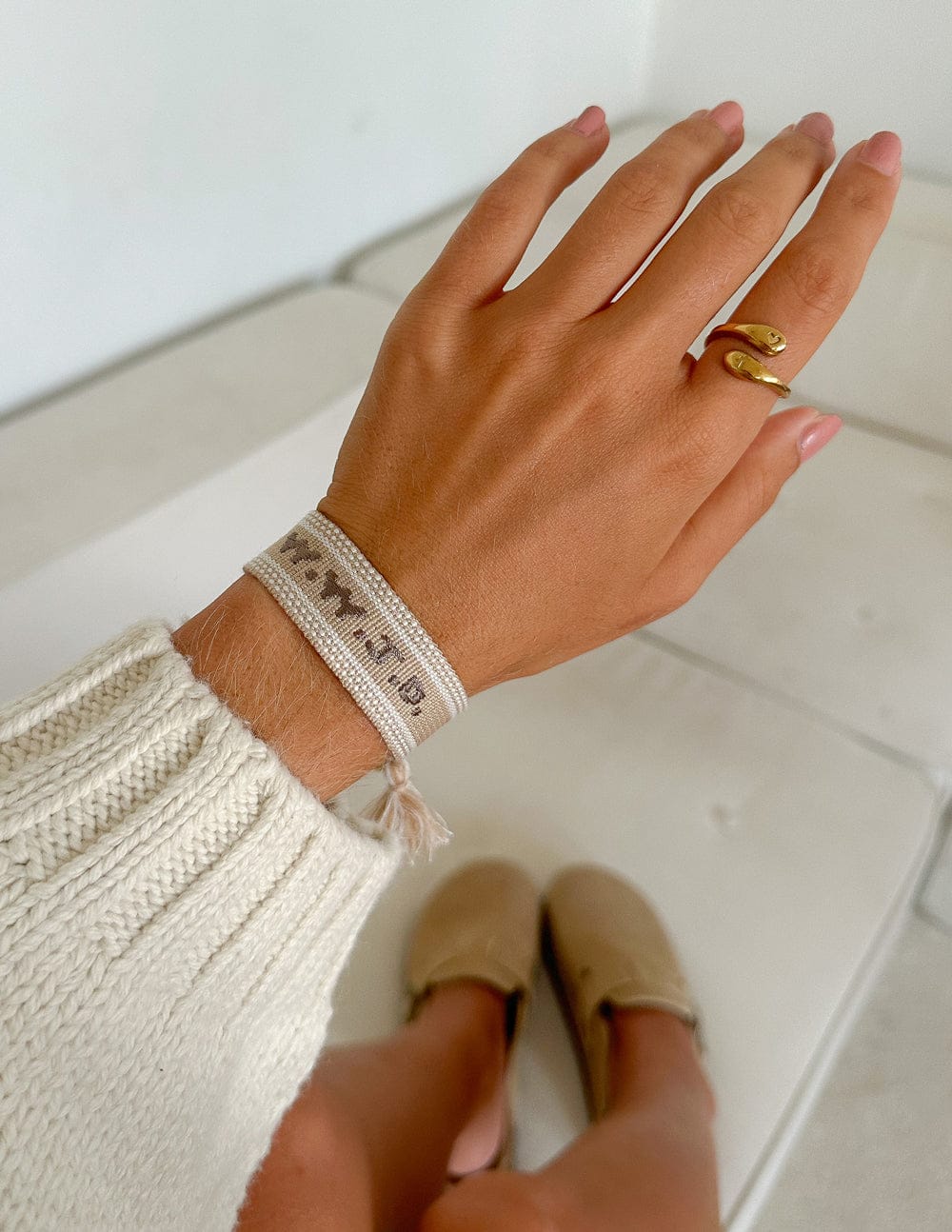 Beige WWJD Embroidered Bracelet - A-1 Thread Vault