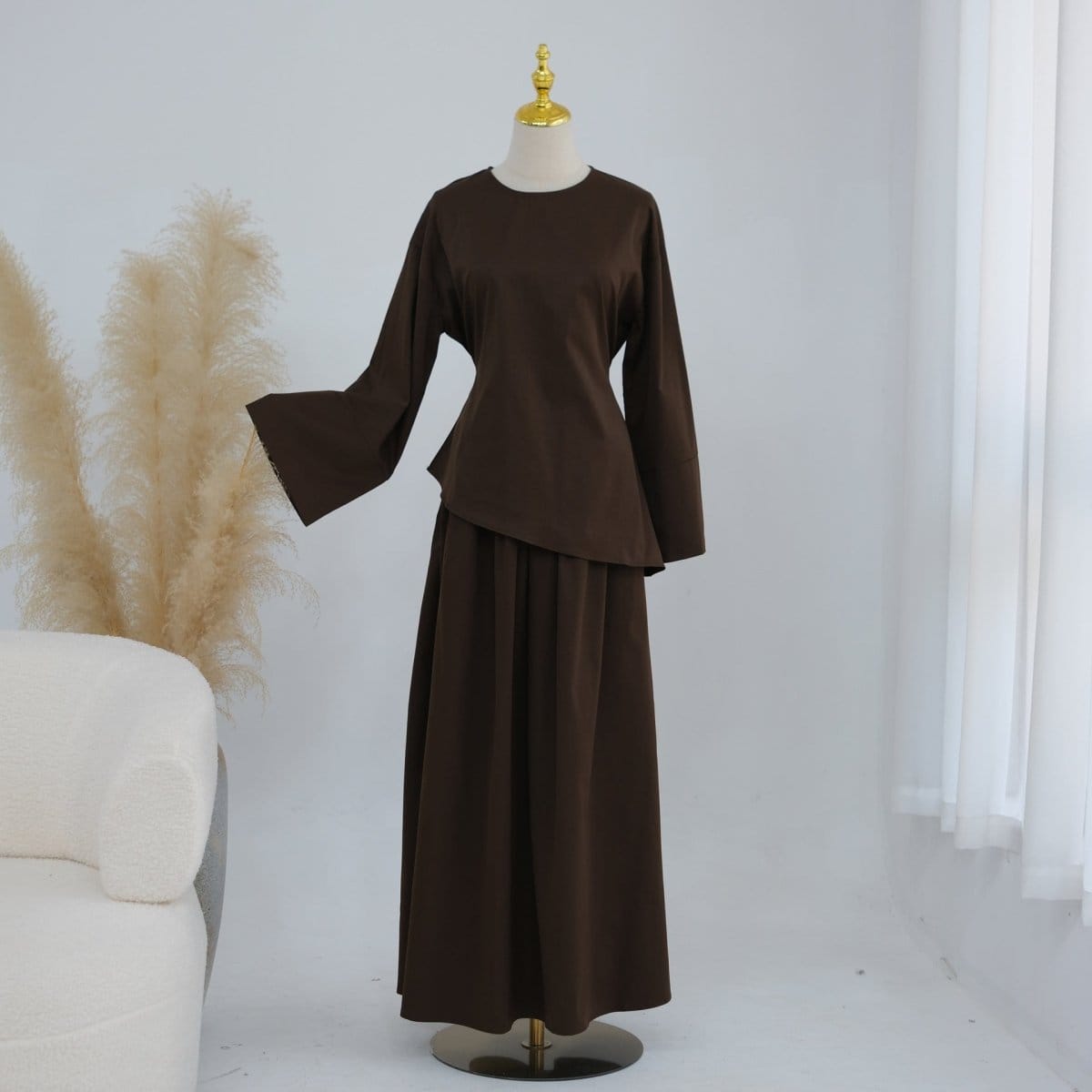 Bell Sleeve Back-Tie Top & A-Line Maxi Skirt Set(MS469) - A-1 Thread Vault