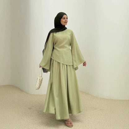 Bell Sleeve Back-Tie Top & A-Line Maxi Skirt Set(MS469) - A-1 Thread Vault