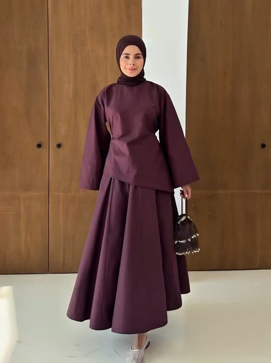 Bell Sleeve Back-Tie Top & A-Line Maxi Skirt Set(MS469) - A-1 Thread Vault