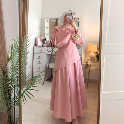 Bell Sleeve Back-Tie Top & A-Line Maxi Skirt Set(MS469) - A-1 Thread Vault