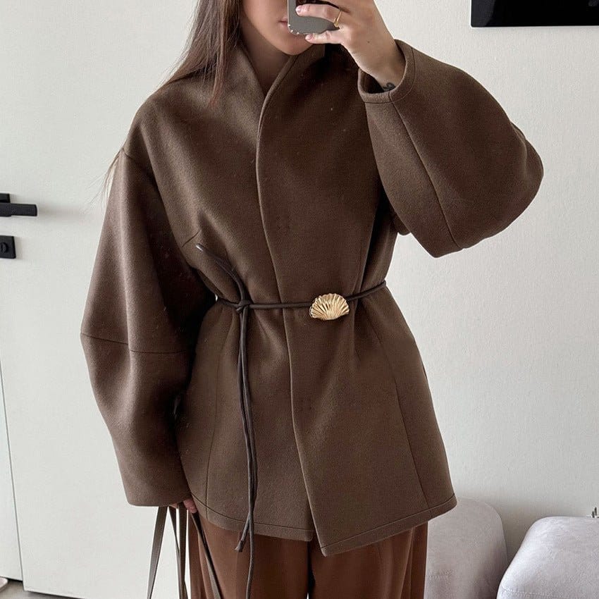 Belted Wool Coat with Shell Brooch(MS255) - A-1 Thread Vault