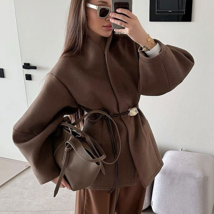 Belted Wool Coat with Shell Brooch(MS255) - A-1 Thread Vault