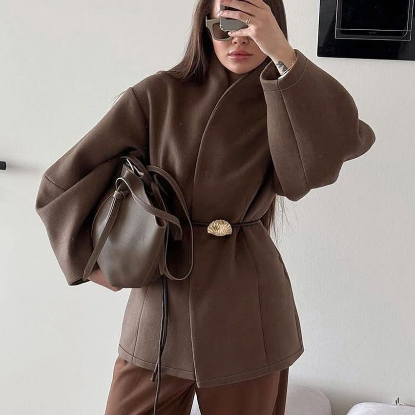 Belted Wool Coat with Shell Brooch(MS255) - A-1 Thread Vault
