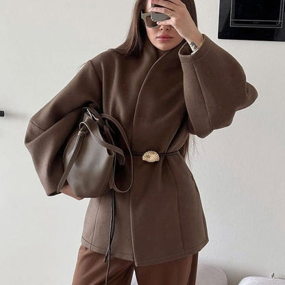 Belted Wool Coat with Shell Brooch(MS255) - A-1 Thread Vault