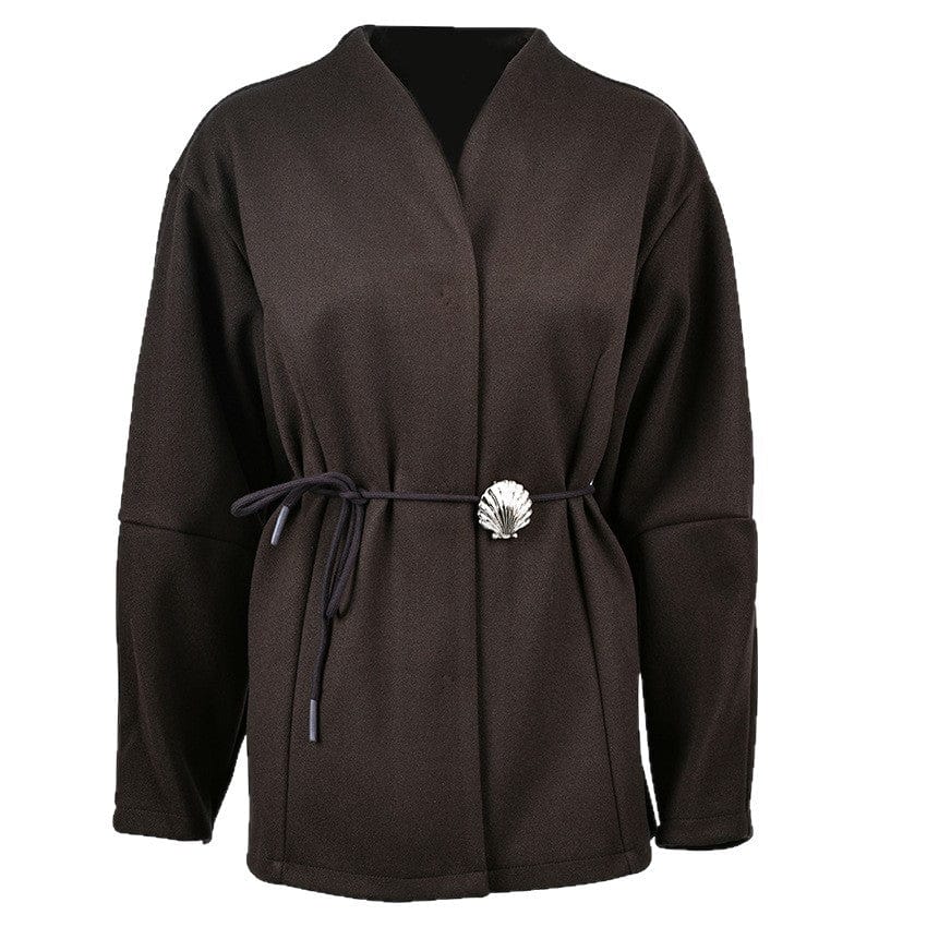 Belted Wool Coat with Shell Brooch(MS255) - A-1 Thread Vault