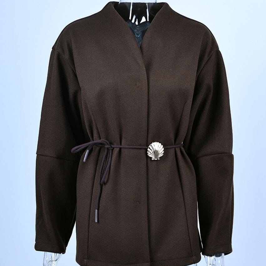Belted Wool Coat with Shell Brooch(MS255) - A-1 Thread Vault
