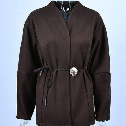Belted Wool Coat with Shell Brooch(MS255) - A-1 Thread Vault