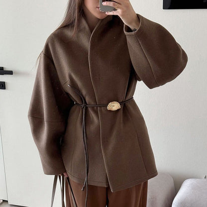 Belted Wool Coat with Shell Brooch(MS255) - A-1 Thread Vault