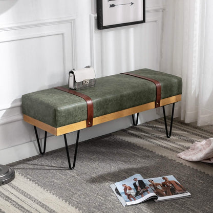 Bench for Bedroom Entryway Linen Ottoman Fabric Upholstered with Soft Cushion and Solid Wood Frame - A-1 Thread Vault