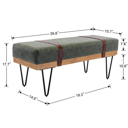 Bench for Bedroom Entryway Linen Ottoman Fabric Upholstered with Soft Cushion and Solid Wood Frame - A-1 Thread Vault