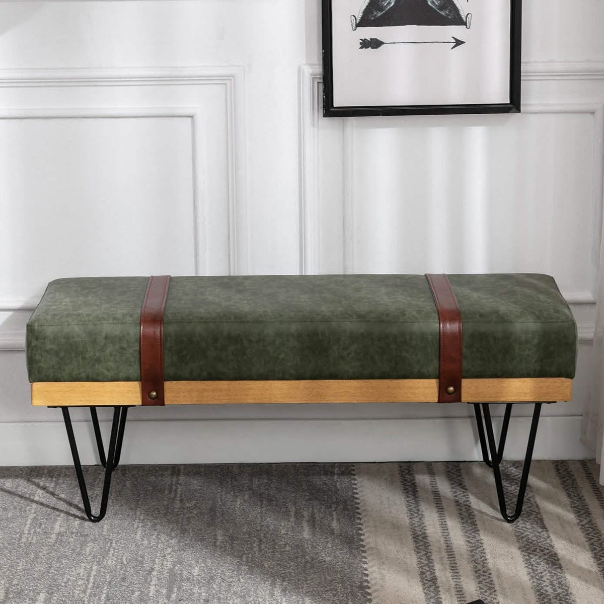 Bench for Bedroom Entryway Linen Ottoman Fabric Upholstered with Soft Cushion and Solid Wood Frame - A-1 Thread Vault