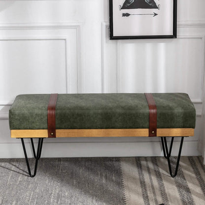 Bench for Bedroom Entryway Linen Ottoman Fabric Upholstered with Soft Cushion and Solid Wood Frame - A-1 Thread Vault
