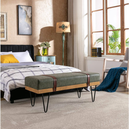 Bench for Bedroom Entryway Linen Ottoman Fabric Upholstered with Soft Cushion and Solid Wood Frame - A-1 Thread Vault
