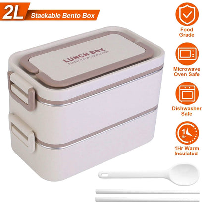 Bento Lunch Box 3 Stackable Food Container with Chopsticks and Spoon - A-1 Thread Vault