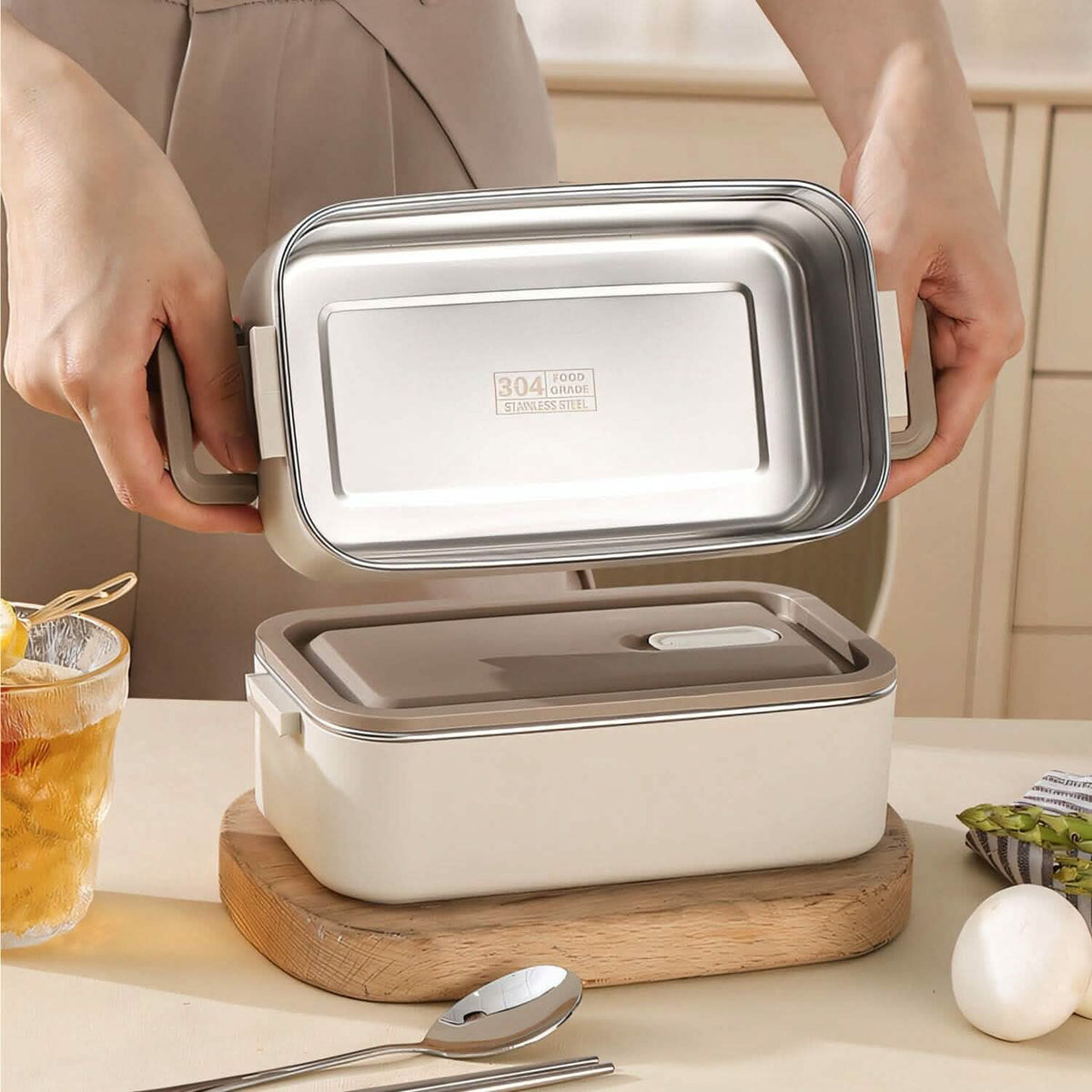 Bento Lunch Box 3 Stackable Food Container with Chopsticks and Spoon - A-1 Thread Vault