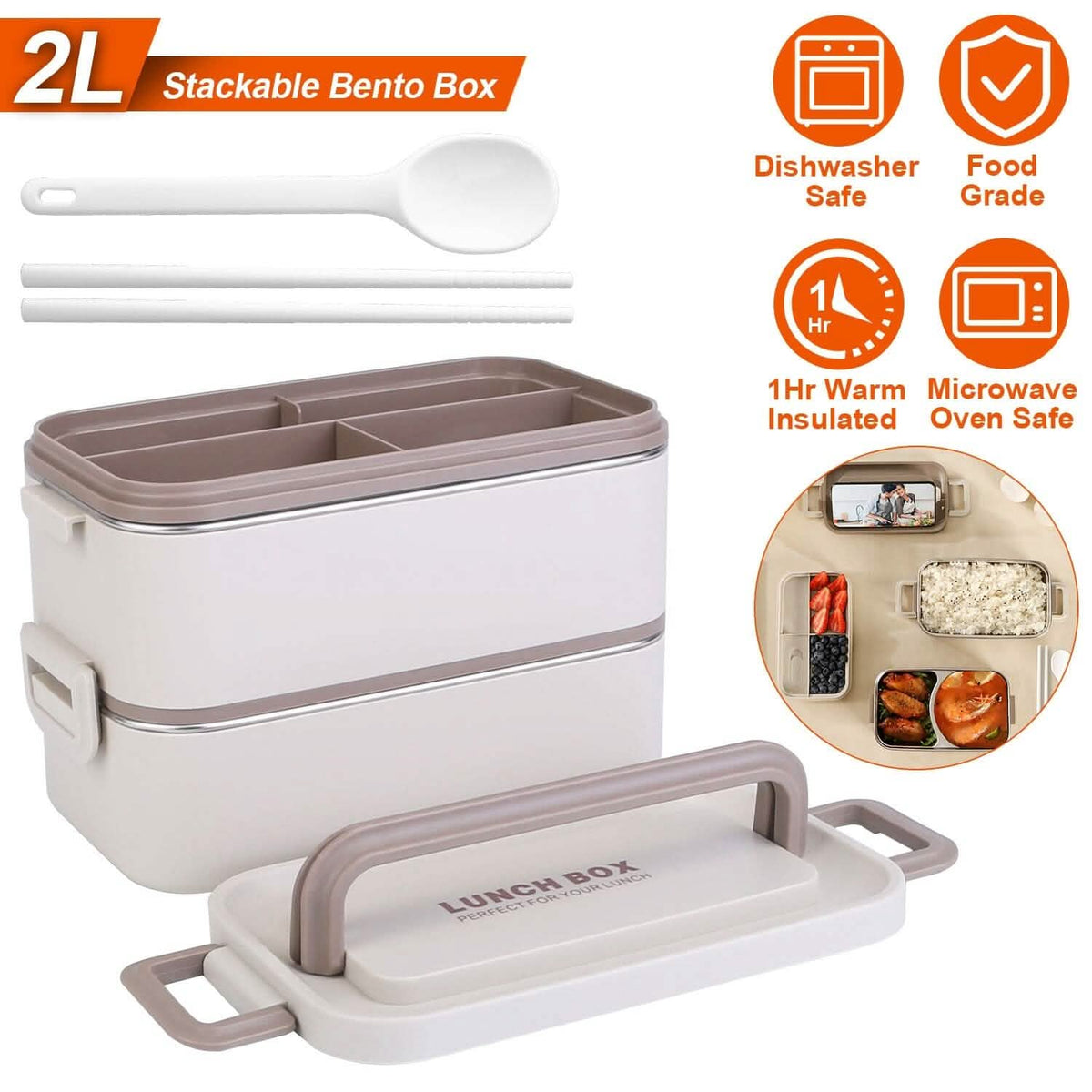 Bento Lunch Box 3 Stackable Food Container with Chopsticks and Spoon - A-1 Thread Vault