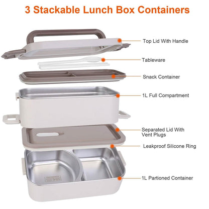 Bento Lunch Box 3 Stackable Food Container with Chopsticks and Spoon - A-1 Thread Vault