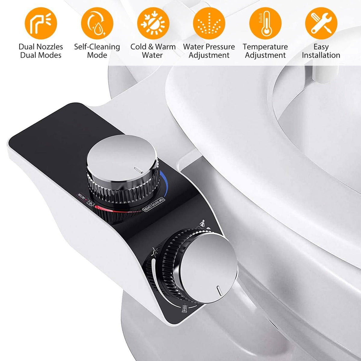 Bidet Attachment Non-Electric Fresh Water Sprayer with Self Cleaning Dual Nozzle - A-1 Thread Vault