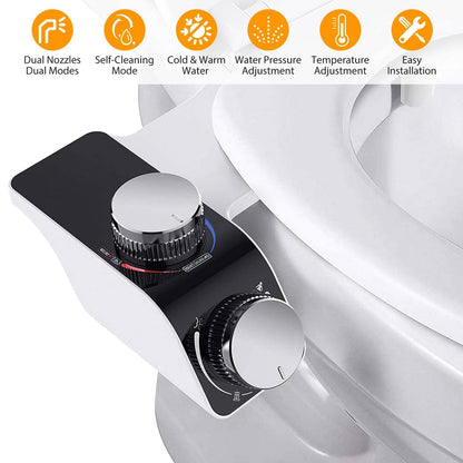 Bidet Attachment Non-Electric Fresh Water Sprayer with Self Cleaning Dual Nozzle - A-1 Thread Vault