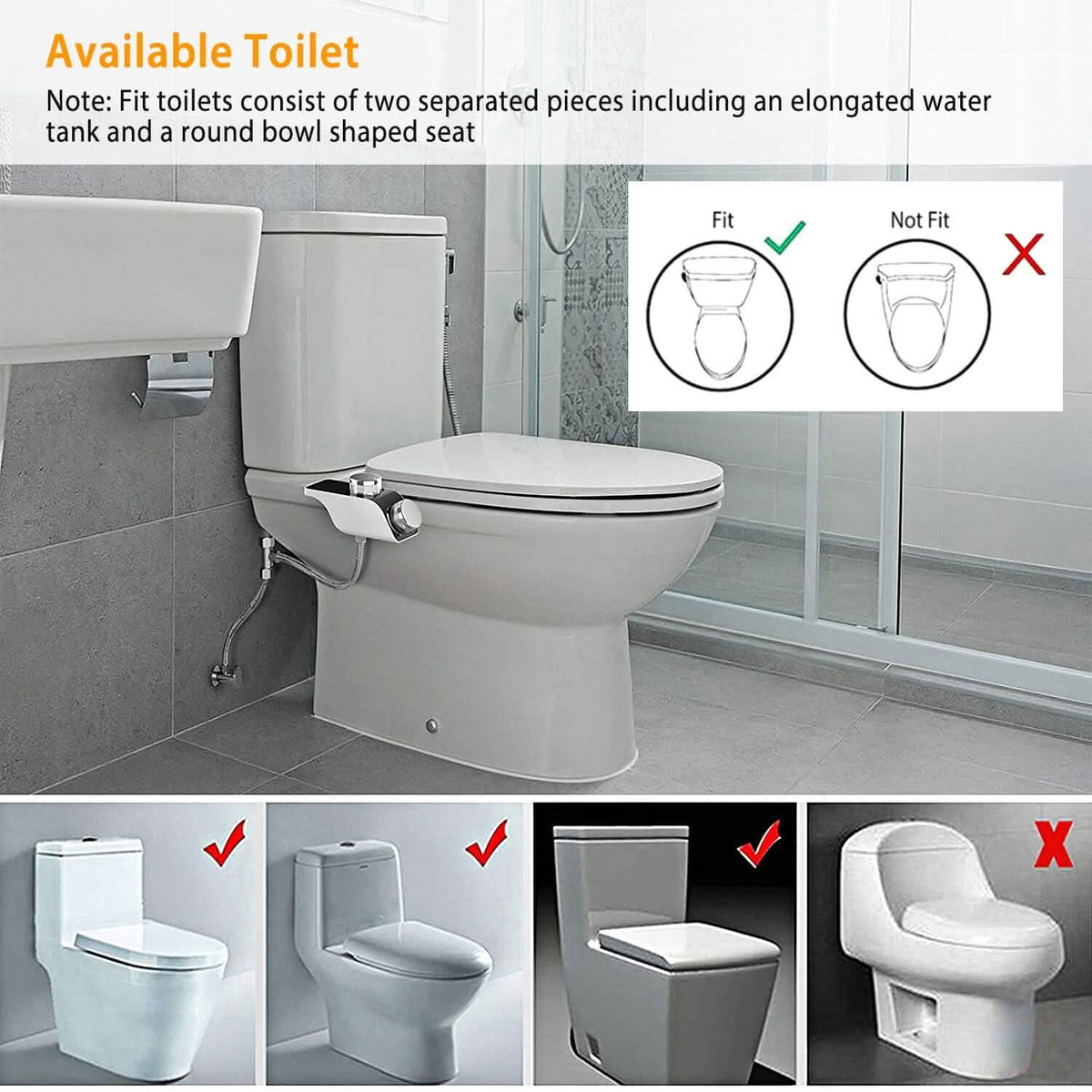 Bidet Attachment Non-Electric Fresh Water Sprayer with Self Cleaning Dual Nozzle - A-1 Thread Vault