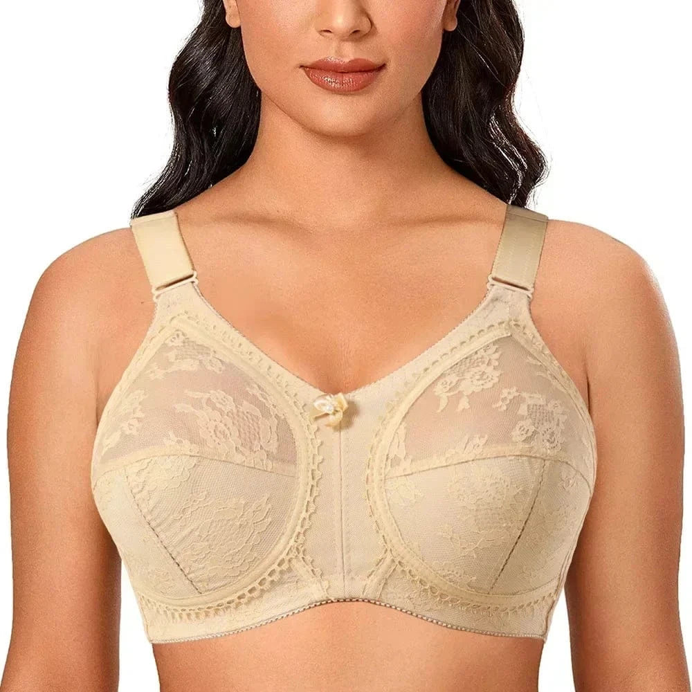 Big Minimizer Bras Large Size Lace Bra Women Sexy Unlined Full Coverage Ultra Thin Wireless Adjusted-straps Underwear Sujetador - A-1 Thread Vault
