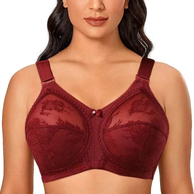 Big Minimizer Bras Large Size Lace Bra Women Sexy Unlined Full Coverage Ultra Thin Wireless Adjusted-straps Underwear Sujetador - A-1 Thread Vault