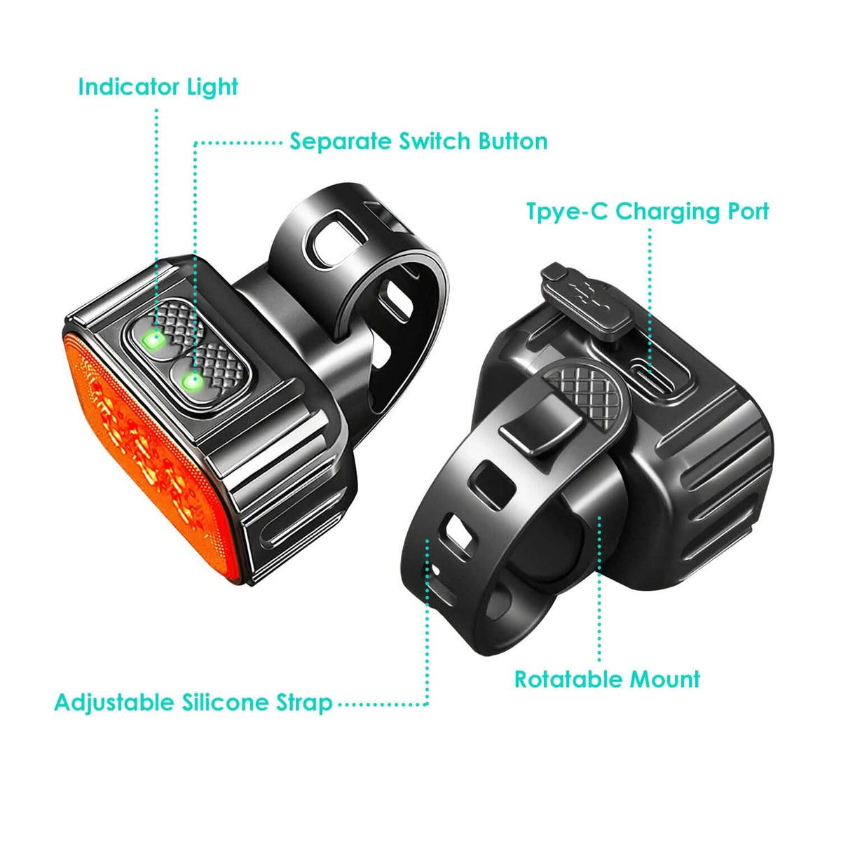 Bike Headlight TailLight IP65 Waterproof Anti-Drop Rechargeable Bicycle Light Set - A-1 Thread Vault