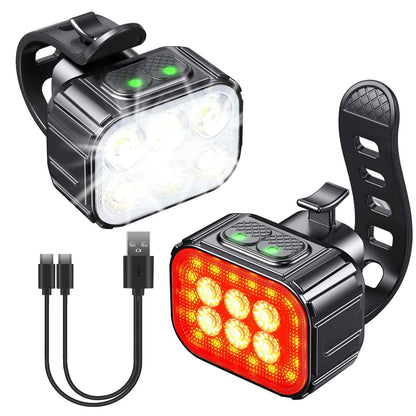 Bike Headlight TailLight IP65 Waterproof Anti-Drop Rechargeable Bicycle Light Set - A-1 Thread Vault