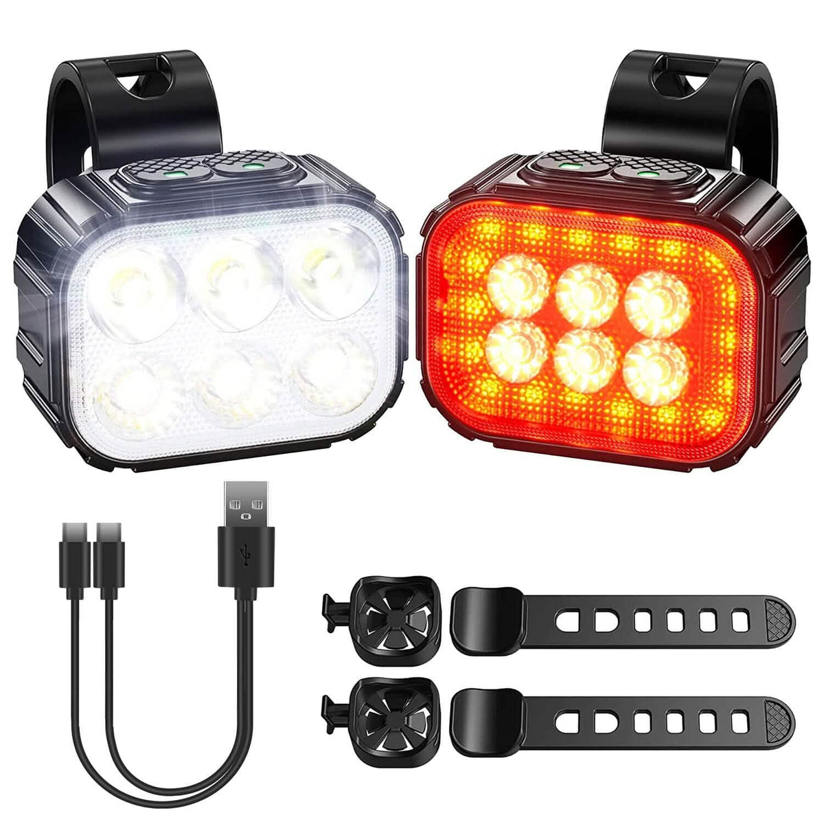 Bike Headlight TailLight IP65 Waterproof Anti-Drop Rechargeable Bicycle Light Set - A-1 Thread Vault