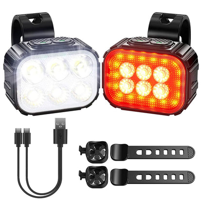 Bike Headlight TailLight IP65 Waterproof Anti-Drop Rechargeable Bicycle Light Set - A-1 Thread Vault