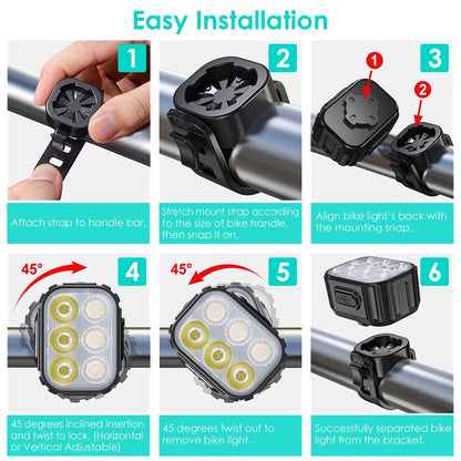 Bike Headlight TailLight IP65 Waterproof Anti-Drop Rechargeable Bicycle Light Set - A-1 Thread Vault