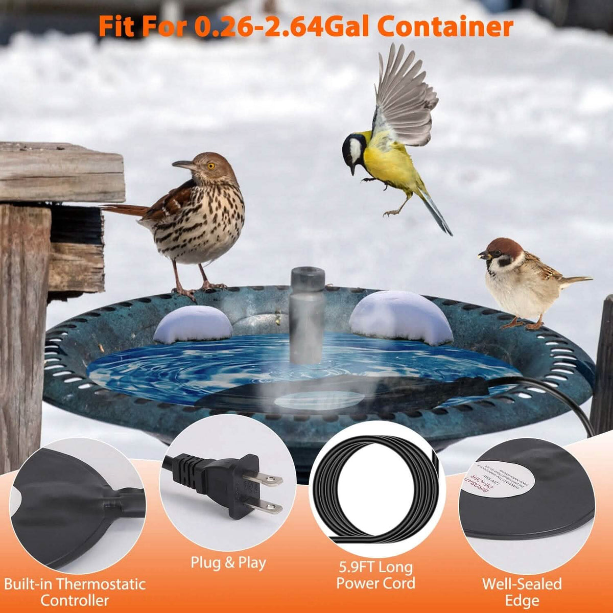 Bird Bath Deicer Outdoor Winter Water Heater Thermostatically Controlled - A-1 Thread Vault