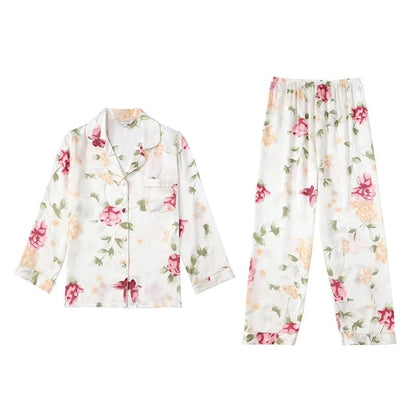 Birdtree Fall 16MM 100%Real Silk Pajama Set Women Satin Print Pyjama Pj Suit Long Sleeve Bedroom Sleepwear Set P36637QC - A-1 Thread Vault