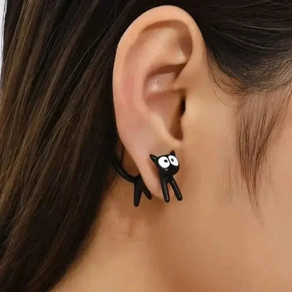 Black Cat Front And Back Stud Earrings For Women - A-1 Thread Vault