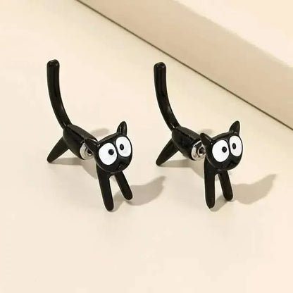 Black Cat Front And Back Stud Earrings For Women - A-1 Thread Vault