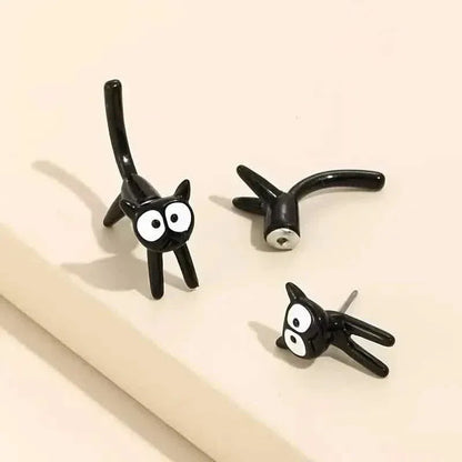 Black Cat Front And Back Stud Earrings For Women - A-1 Thread Vault