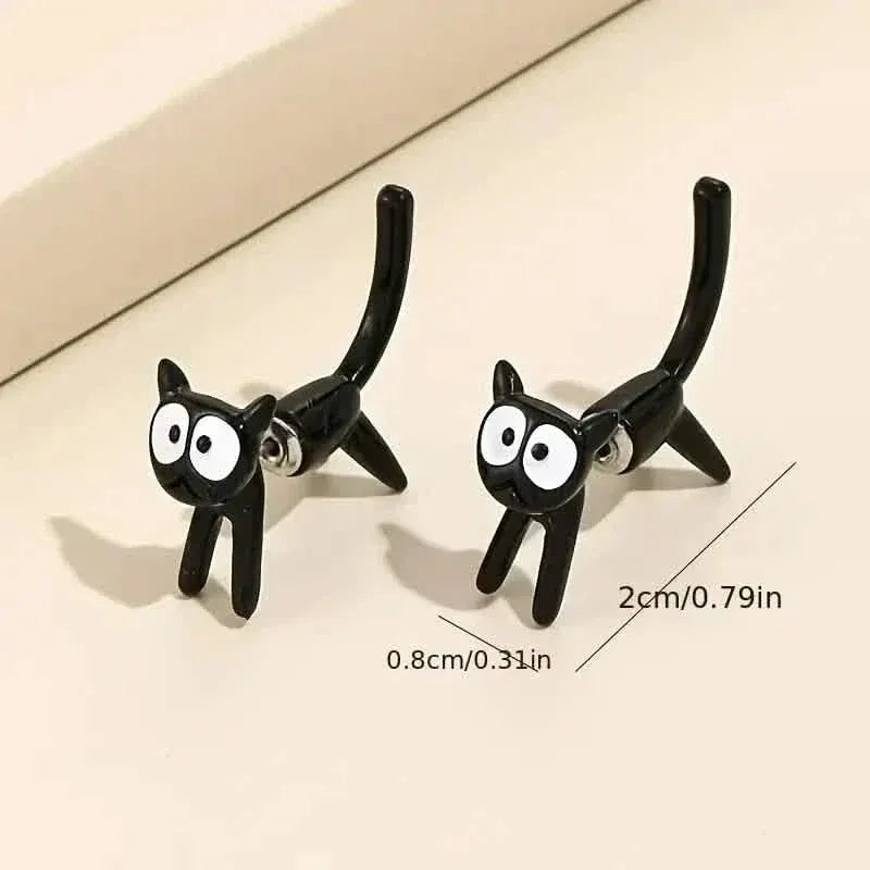 Black Cat Front And Back Stud Earrings For Women - A-1 Thread Vault