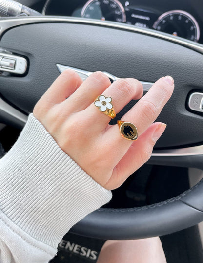 Black Enamel Gold Dove Ring - A-1 Thread Vault