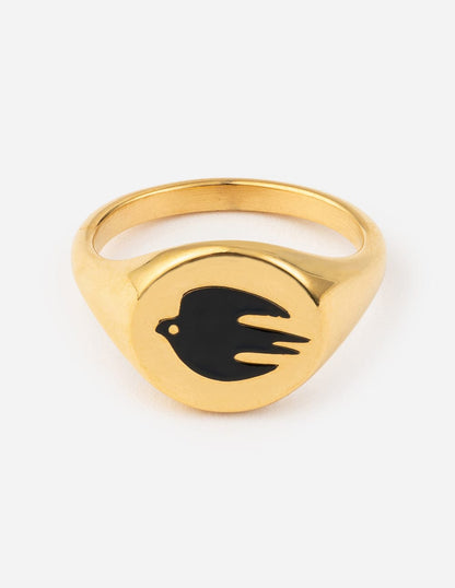 Black Enamel Gold Dove Ring - A-1 Thread Vault