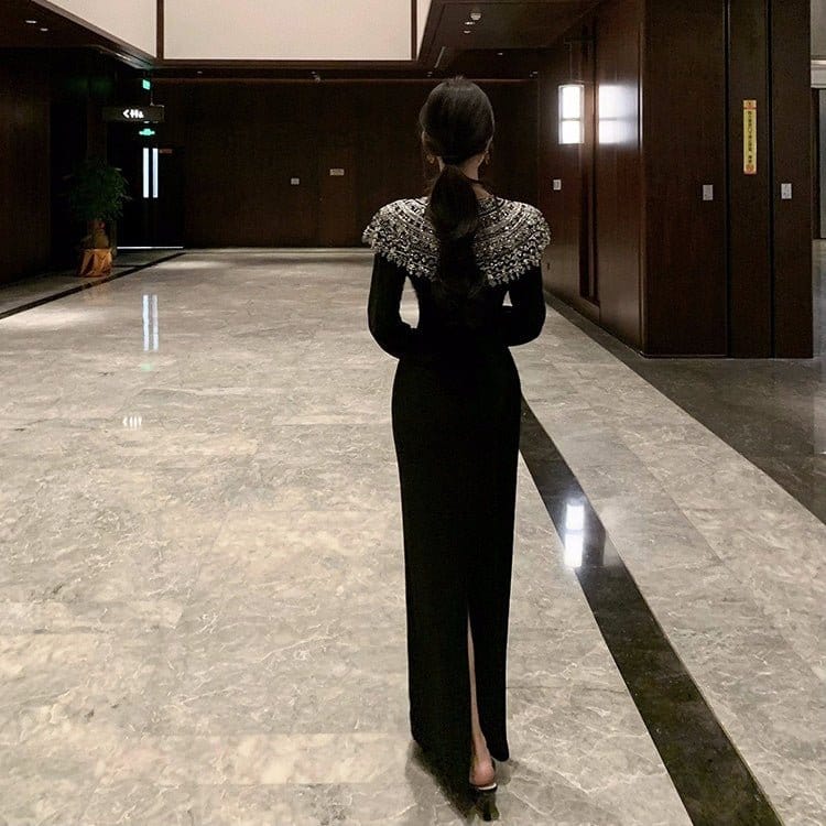 Black Fitted Column Gown(MS423) - A-1 Thread Vault