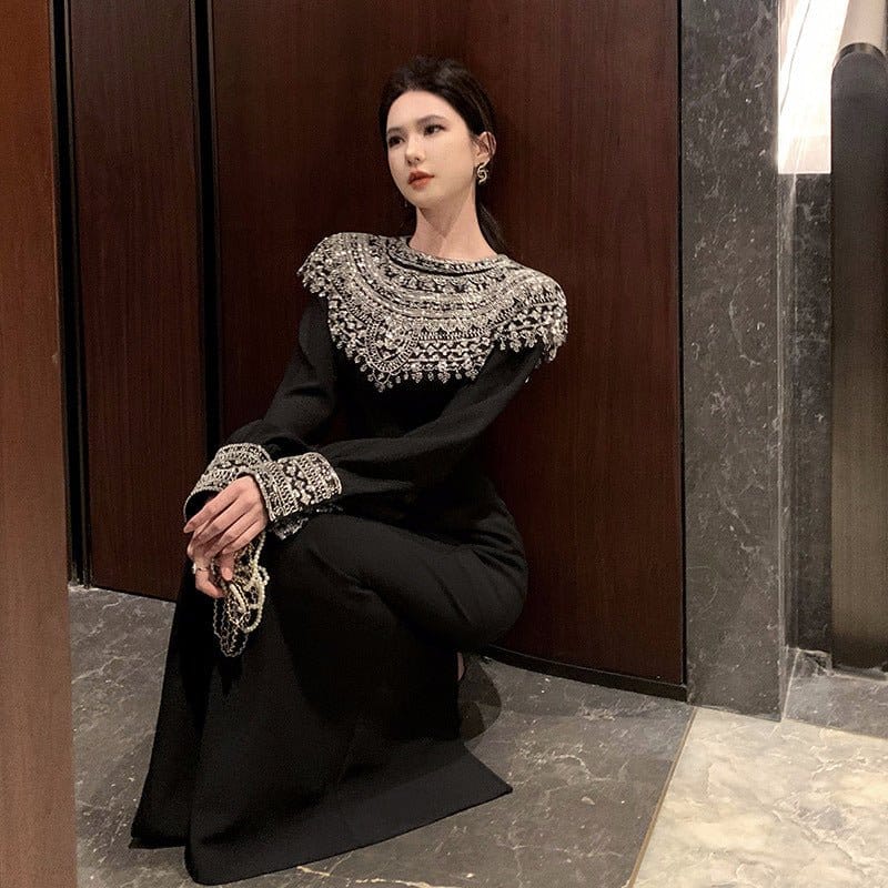 Black Fitted Column Gown(MS423) - A-1 Thread Vault