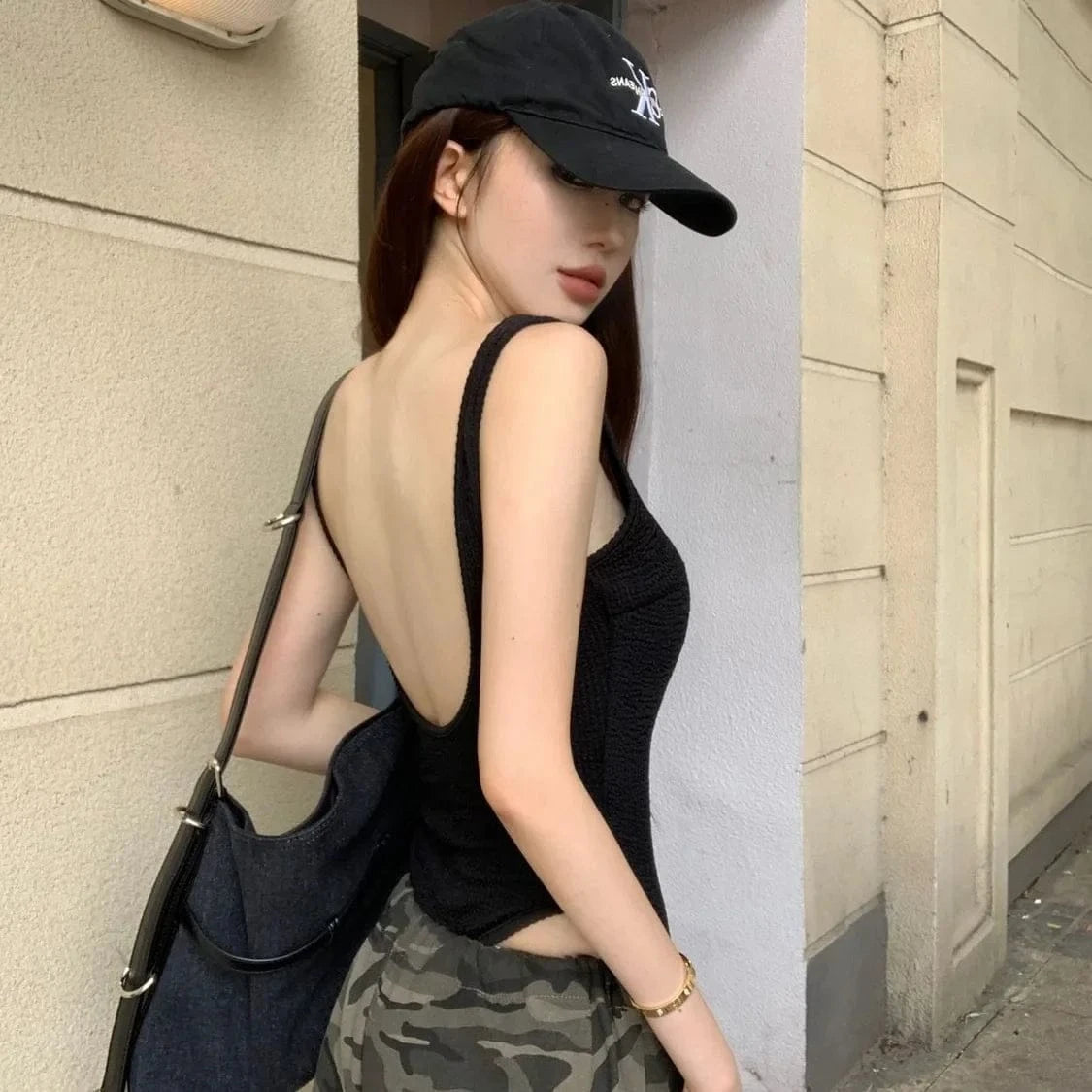 Black Strappy Bodysuit Sexy Backless Ribbed Bodysuit Romper string femme sexy Sleeveless Tank Top gloved bodysuit Body Female - A-1 Thread Vault