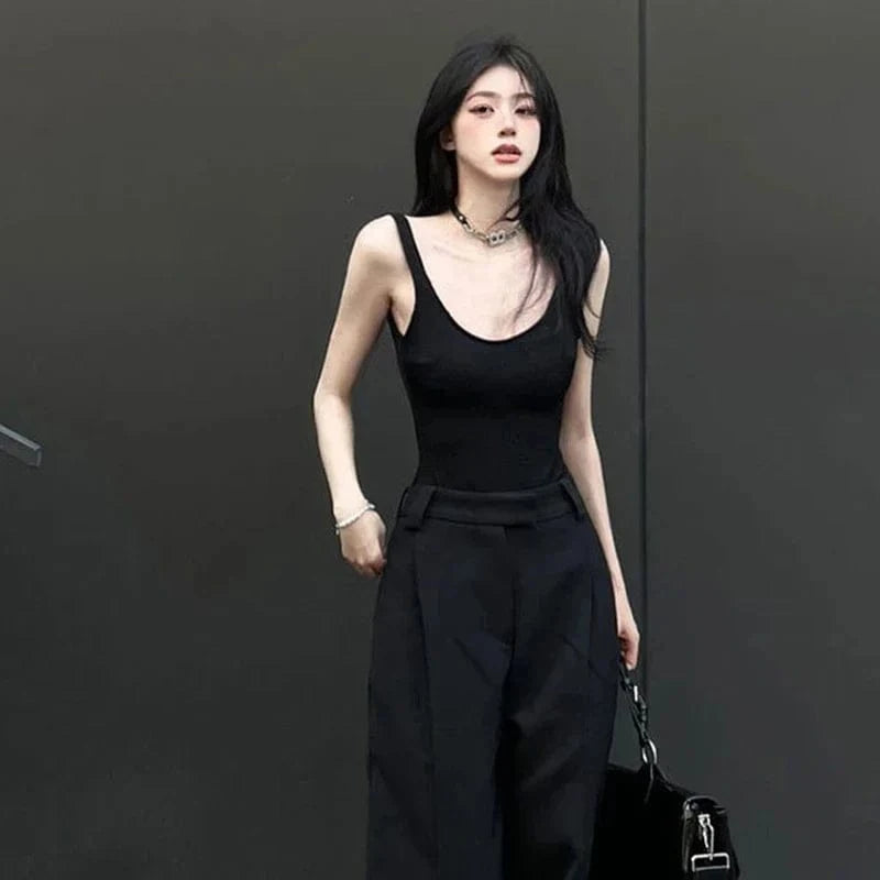 Black Strappy Bodysuit Sexy Backless Ribbed Bodysuit Romper string femme sexy Sleeveless Tank Top gloved bodysuit Body Female - A-1 Thread Vault