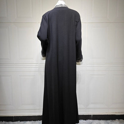 Black & White Lace Trim Open Abaya(MOA311) - A-1 Thread Vault
